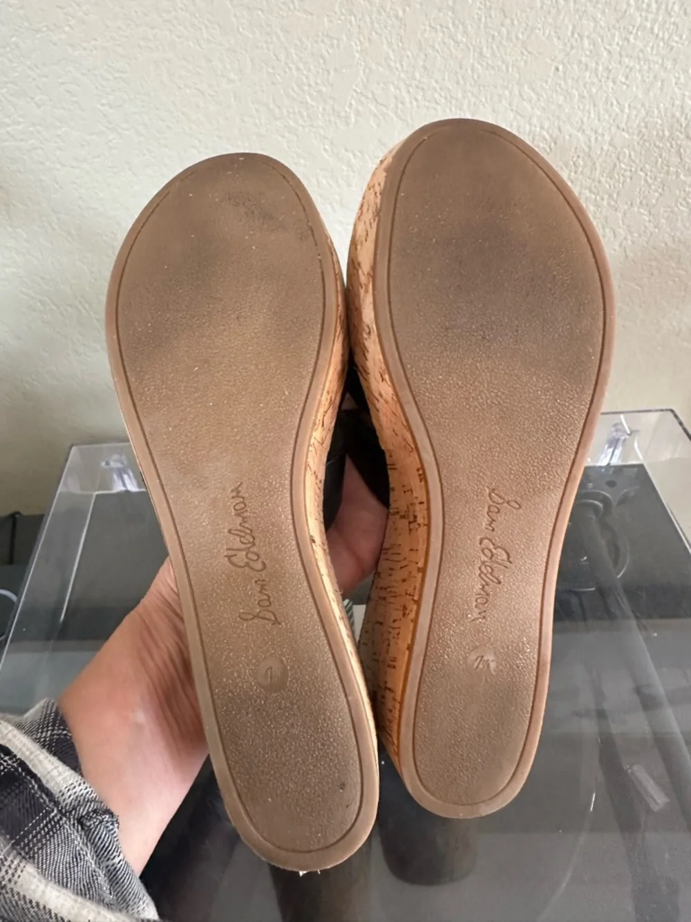 Sam Edelman Black Leather Cork Wedge Sandals